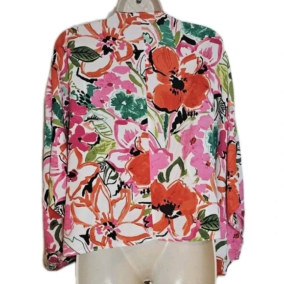 NWOT Entro Satin Kimono Sleeve Floral Button V Neck Blouse Top Womens S/M Resort - Picture 3 of 9